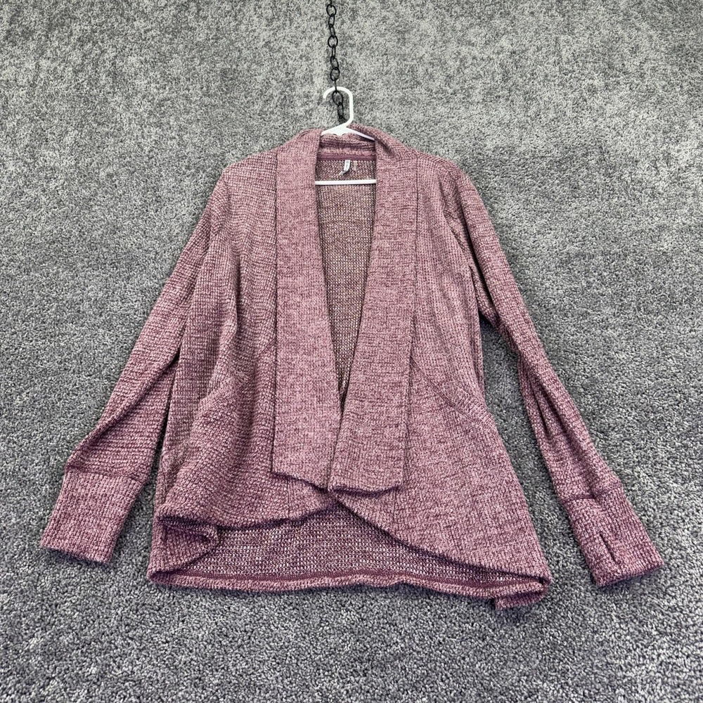 44° NORTH Sweater Cardigan Womens Large Pink Open Front Waffle Knit Casual Cozy